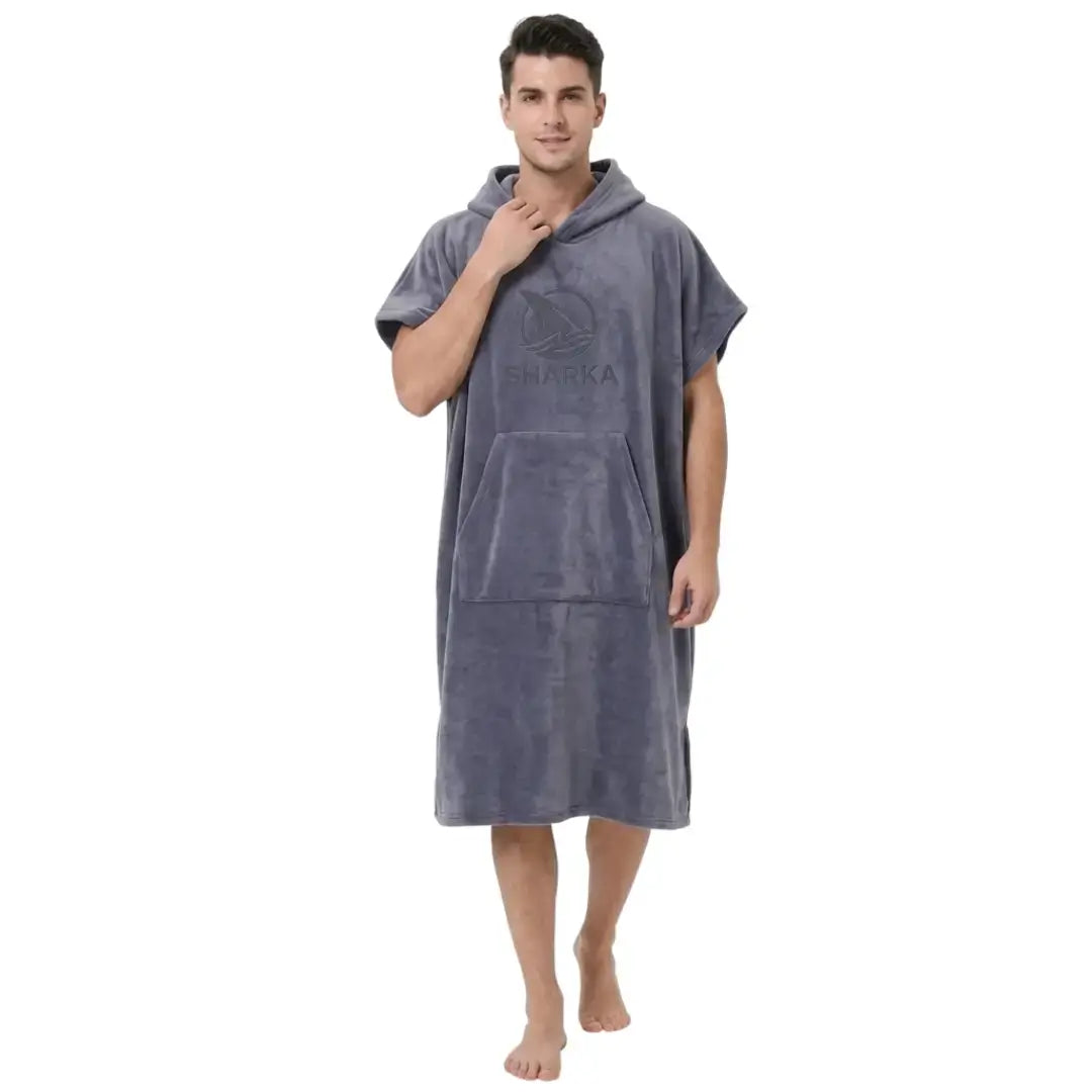 Poncho de microfibra gris humo para hombre, toalla cambiadora Sharka de alta calidad
