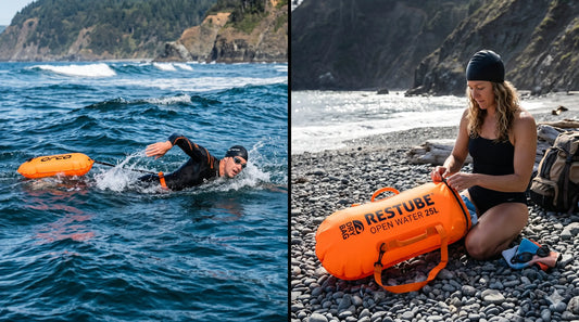 Comparación técnica entre boya torpedo de natación y boya inflable de 25L Sharka en la costa de Perú
