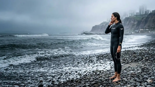 Nadadora con traje de neopreno en la Costa Verde de Lima - Guía Sharka