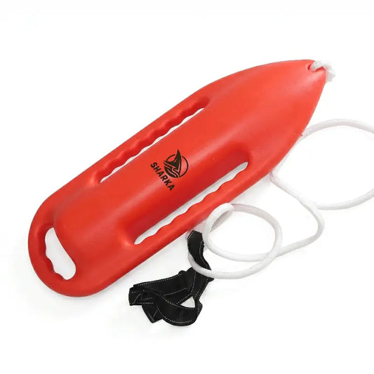 Boya de natación tipo torpedo color naranja fluorescente para alta visibilidad en mar abierto
