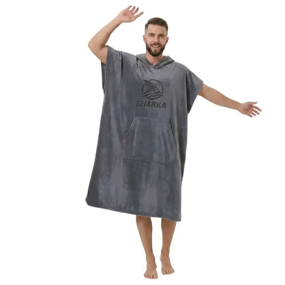 Poncho cambiador de secado rápido gris oscuro para hombre, microfibra premium Sharka 400 gsm